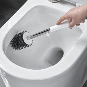 Silikonska antibakterijska WC ščetka s stojalom 42cm bela