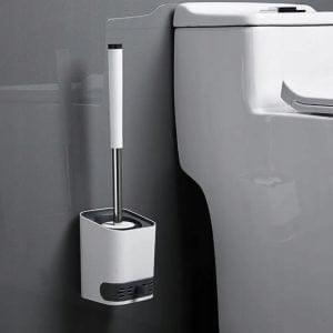 Silikonska antibakterijska WC ščetka s stojalom 42cm bela