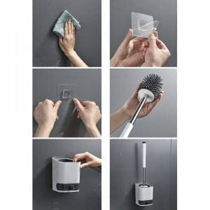 Silikonska antibakterijska WC ščetka s stojalom 42cm bela