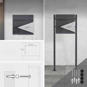 Moderni poštni nabiralnik z režo za časopise antracit + inox X1