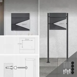 Modern mailbox with newspaper slot anthracite + stainless steel X1 13 Moderni antracit poštni nabiralnik z režo za časopise in inox detajli