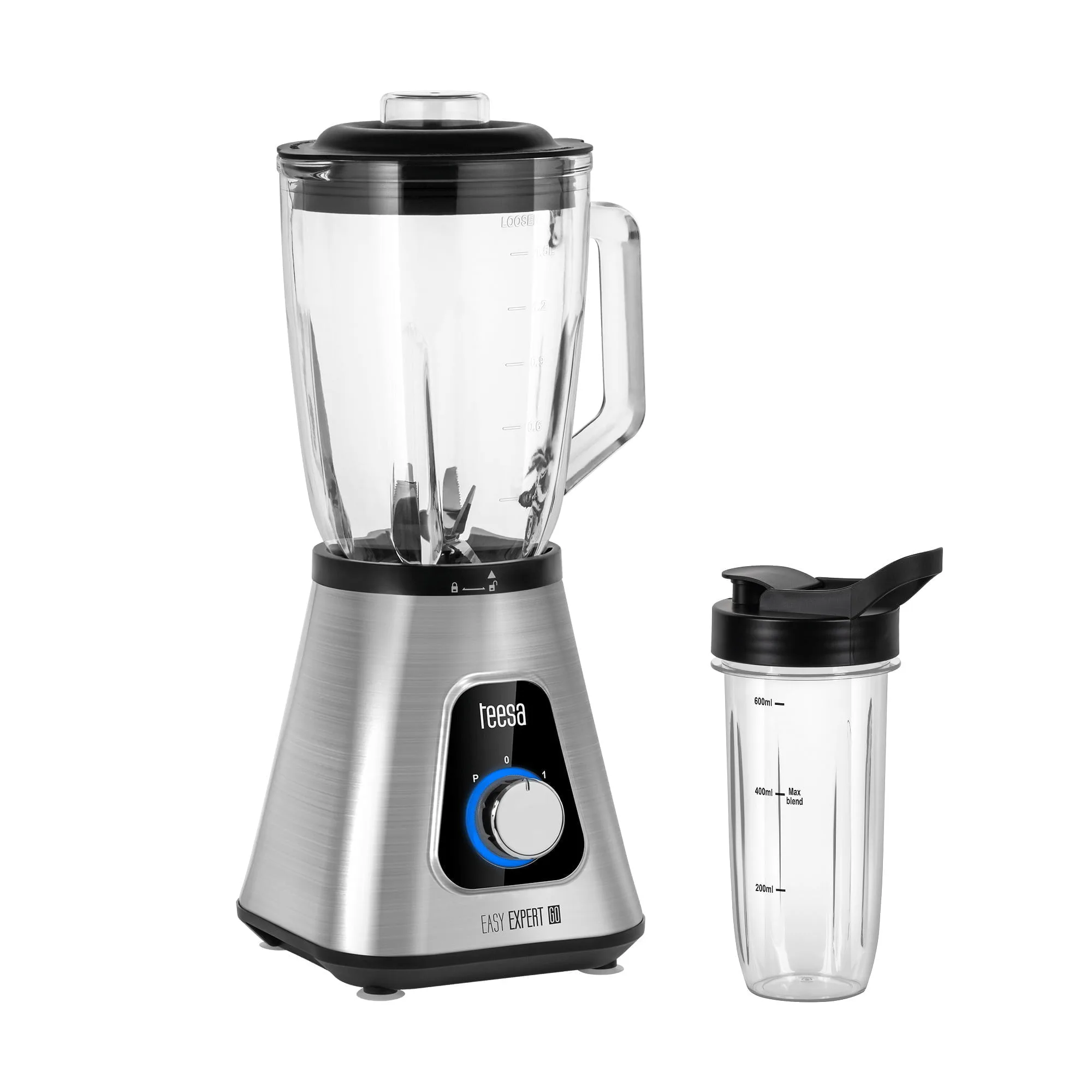 1300W nerezový elektrický mixér a mixér 1500ml + 600ml láhev 1 Elektrický mixér a šlehač z nerezové oceli o výkonu 1300 W se skleněnou mísou a lahví na vodu.