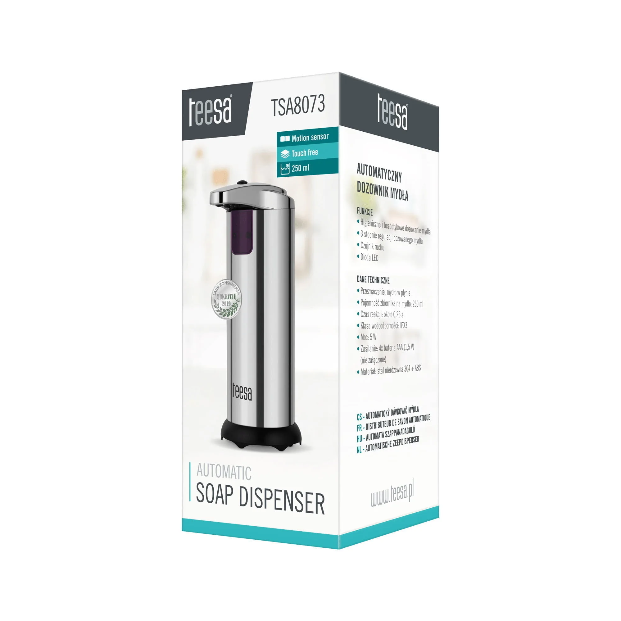 Avtomatski inox dozator mila s senzorjem 250ml LED - Image 9