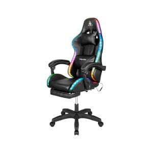Nastavljiv oblazinjen LED RGB igralni računalniški stol z oporo za noge