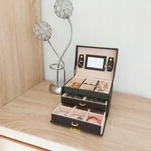 Alternativni prikaz kutije za nakit i organizatora + ogledala u crnoj boji
