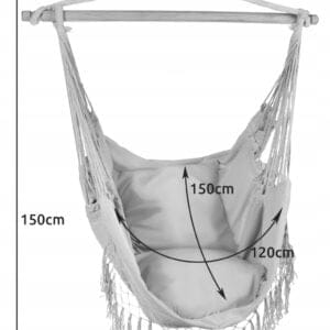 Brazilski viseči stol mreža gugalnica 125x97cm do 120kg siv + 2 blazine