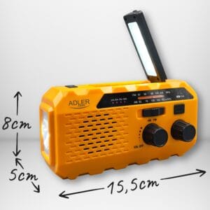 Pohodniški aku. 1200mAh solarni FM radio na dinamo LED powerbank SOS