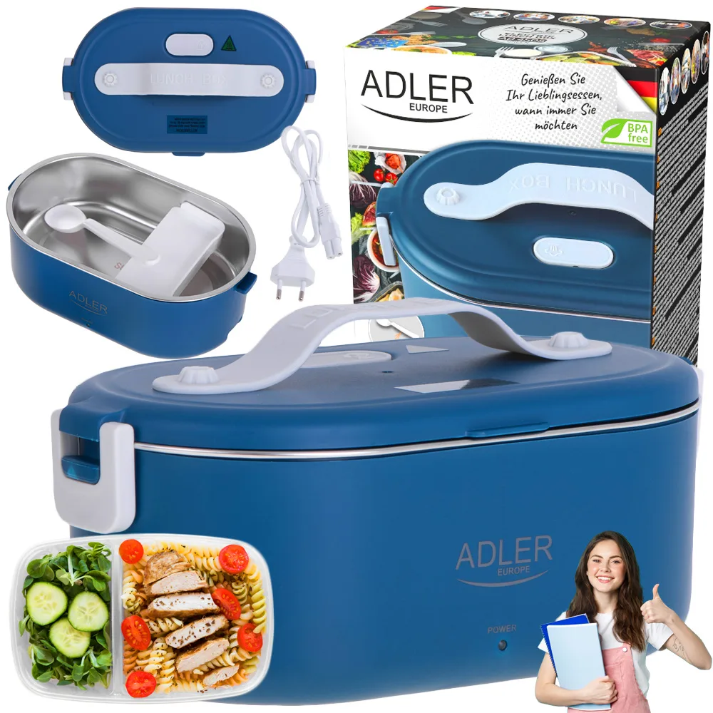 48W inox električna grelna lunch box posoda za hrano 800ml modra