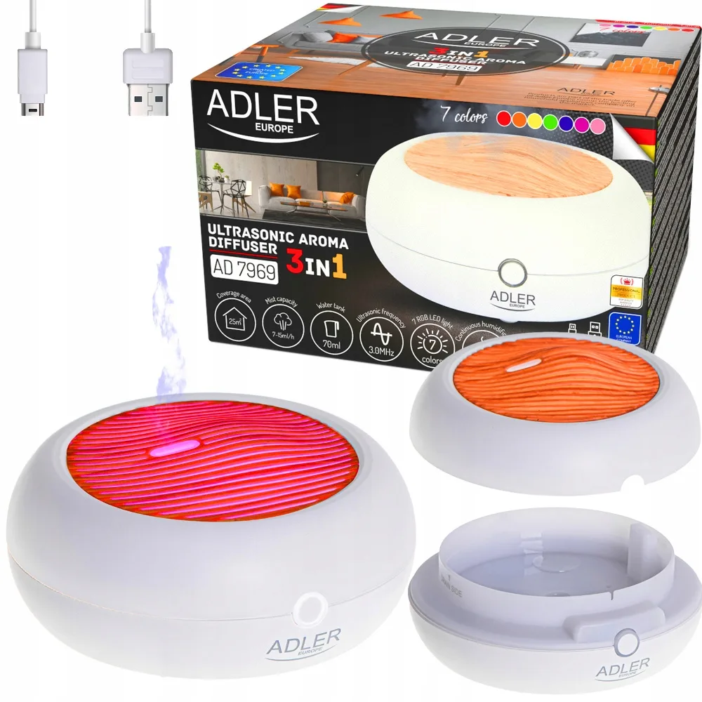 3v1 LED RGB difuzor vlažilec zraka in izparjevalnik eteričnih olj 70ml USB