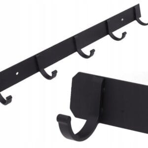 Črni stenski obešalnik 38cm za obešanje oblačil 5x kljuke