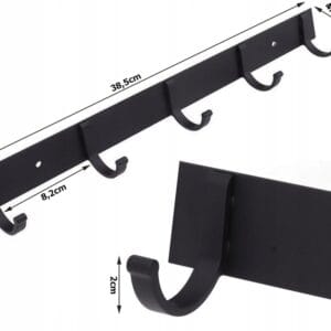 Črni stenski obešalnik 38cm za obešanje oblačil 5x kljuke