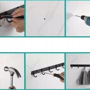 Črni stenski obešalnik 38cm za obešanje oblačil 5x kljuke