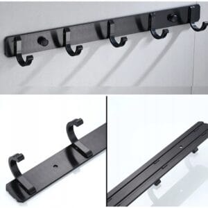 Črni stenski obešalnik 38cm za obešanje oblačil 5x kljuke