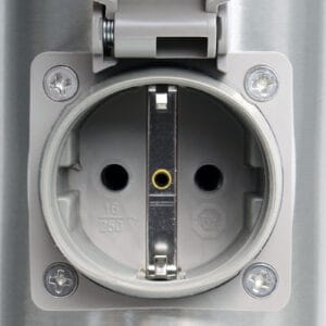 a close up of a grey electrical outlet