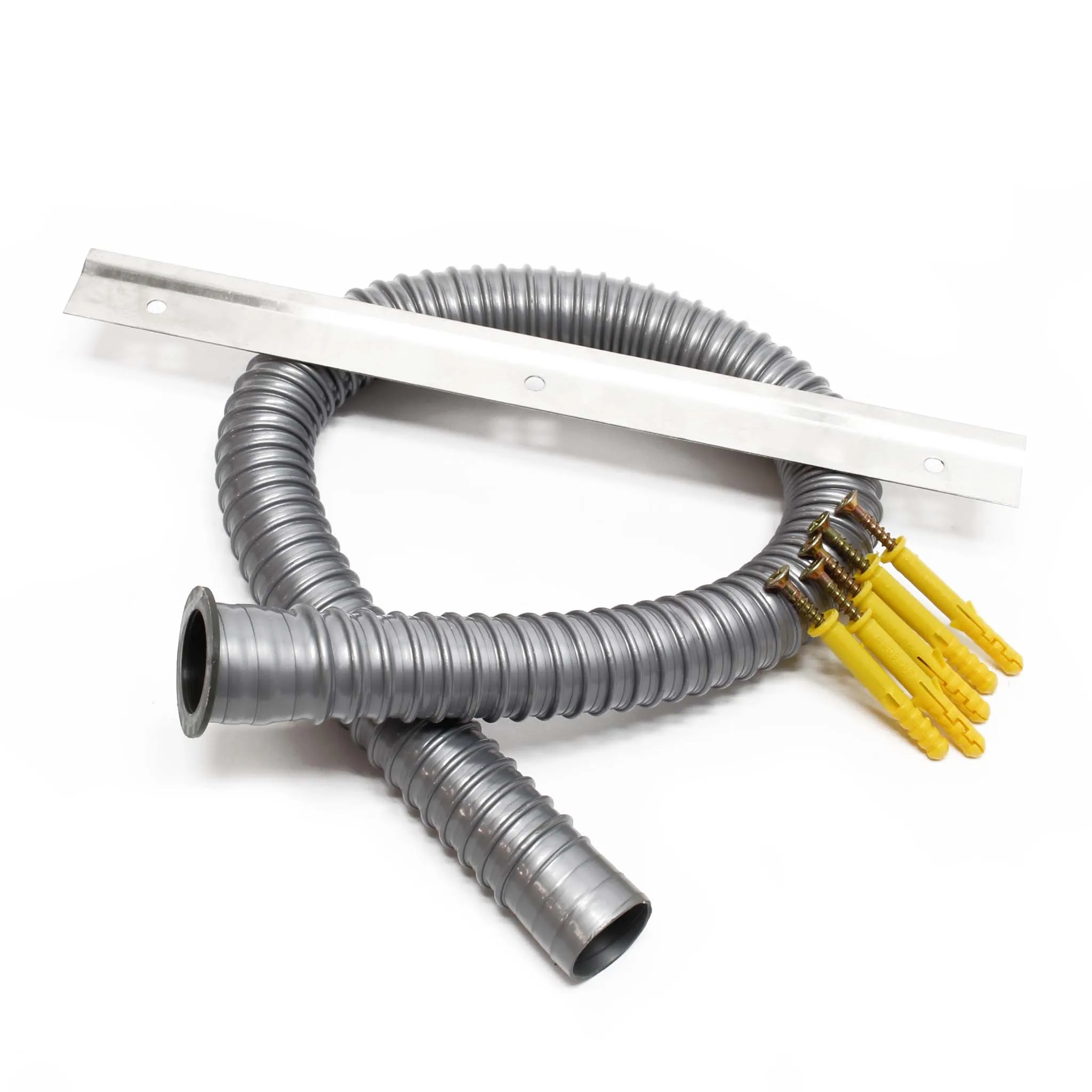 a metal hose and plastic tubes