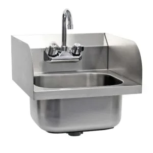 a stainless steel sink with a faucet