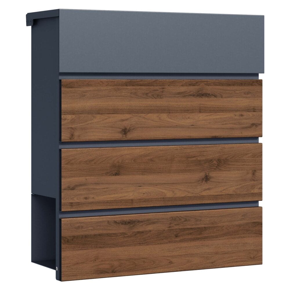 a grey and brown chest of drawers