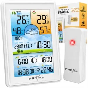 bijeli elektronički uređaj s ekranom i crvenim svjetlom