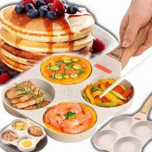 a pancake pan with food on it