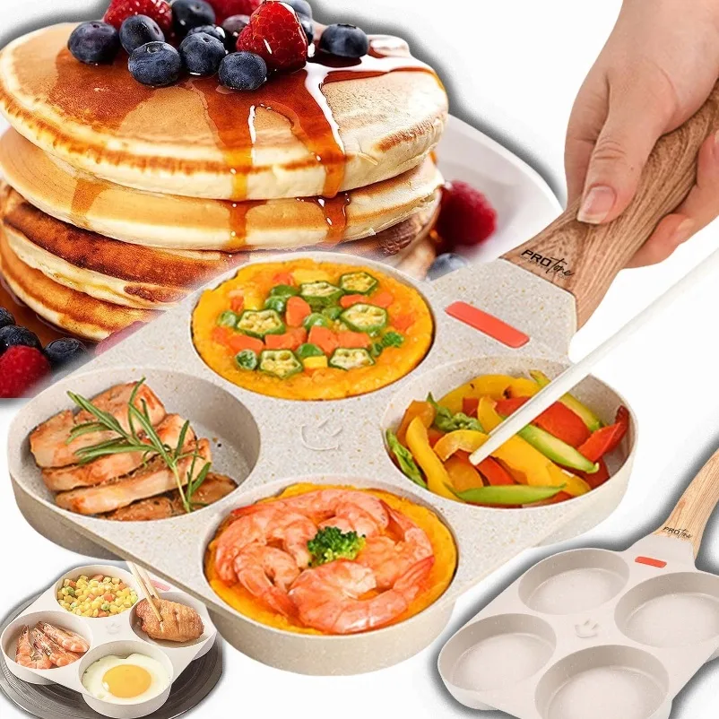 a pancake pan with food on it