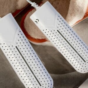 a pair of white electronic devices