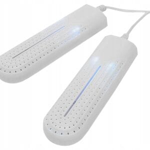 a pair of white objects with blue lights