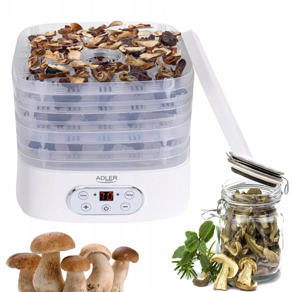 a food dehydrator with mushrooms