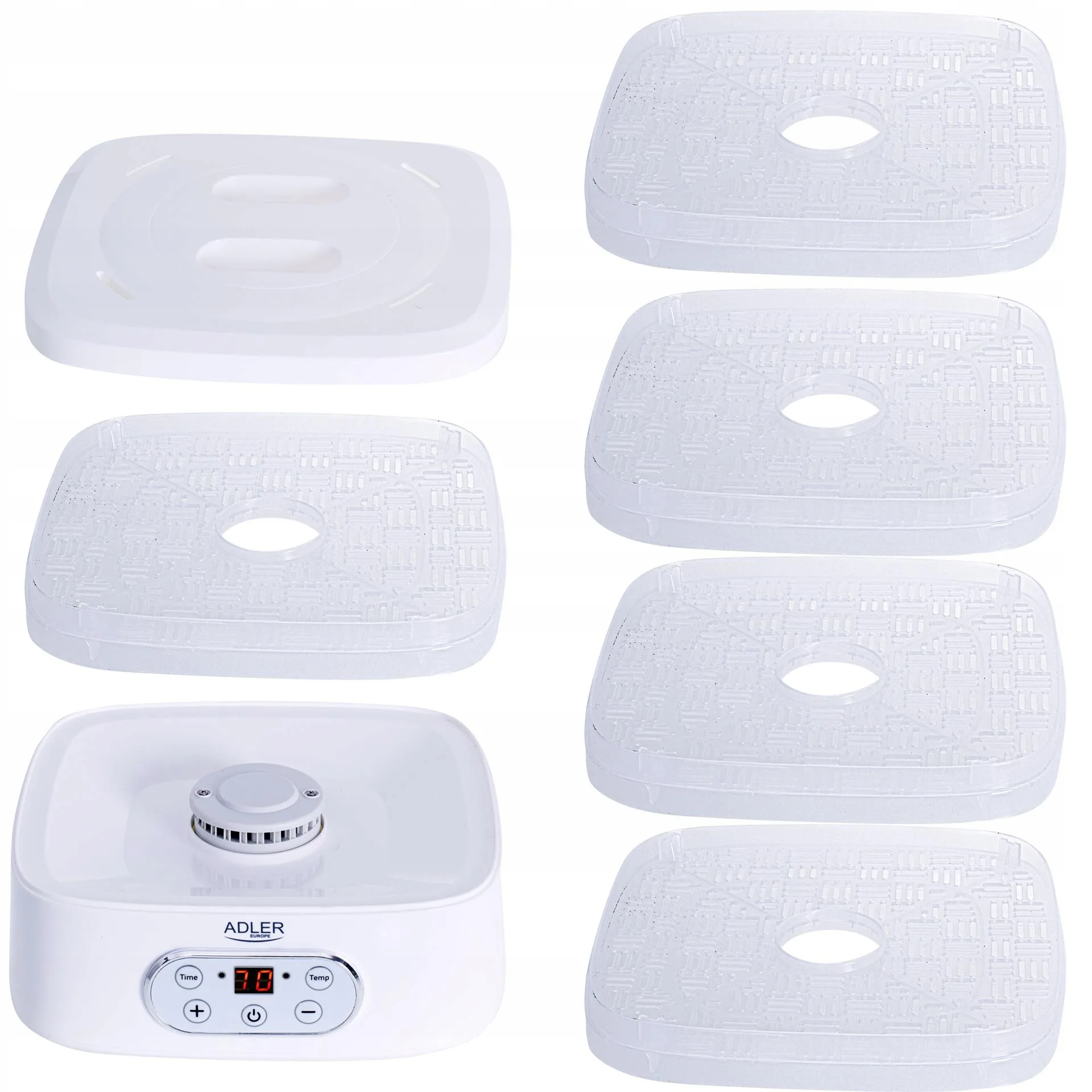 a white square object with a round button