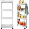 [ "Mobile bathroom shelf on wheels 91cm 4 shelves stainless steel white for bathroom" ]