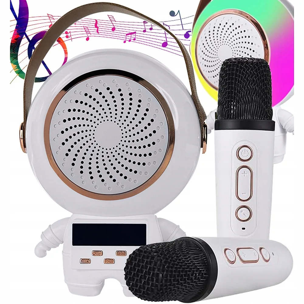 Brezžični Bluetooth 5.3 LCD karaoke zvočnik 2x mikrofon LED RGB FM