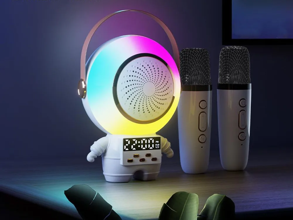 Brezžični Bluetooth 5.3 LCD karaoke zvočnik 2x mikrofon LED RGB FM - Image 2