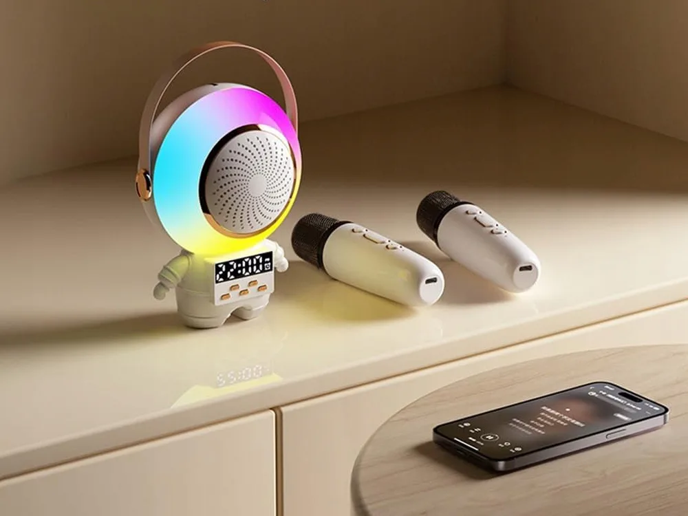 Brezžični Bluetooth 5.3 LCD karaoke zvočnik 2x mikrofon LED RGB FM - Image 5