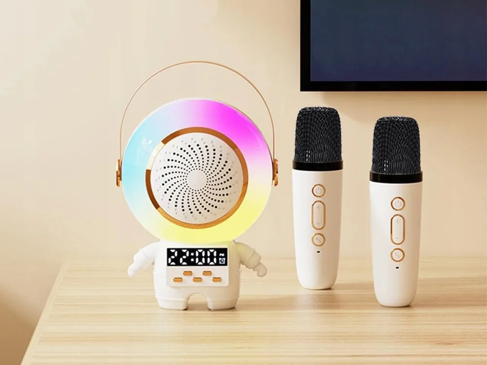 Brezžični Bluetooth 5.3 LCD karaoke zvočnik 2x mikrofon LED RGB FM - Image 13