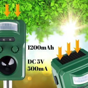 Ultrazvočni solarni aku. 1200mAh LED odganjalec živali s senzorjem gibanja 19 Ultrazvočni solarni odganjalec živali s senzorjem gibanja