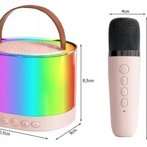 Prenosni karaoke zvočnik z LED RGB, 2 mikrofona, Bluetooth, USB