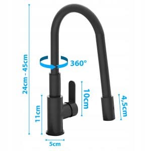 FLEX enoročna kuhinjska armatura z gibljivo cevjo črna 360°