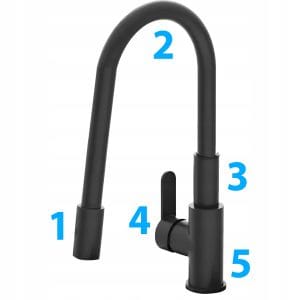 FLEX enoročna kuhinjska armatura z gibljivo cevjo črna 360°