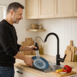 Enoročna alu. izvlečna kuhinjska armatura 80cm črna