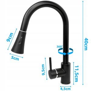 Enoročna alu. izvlečna kuhinjska armatura vrtljiva mat črna