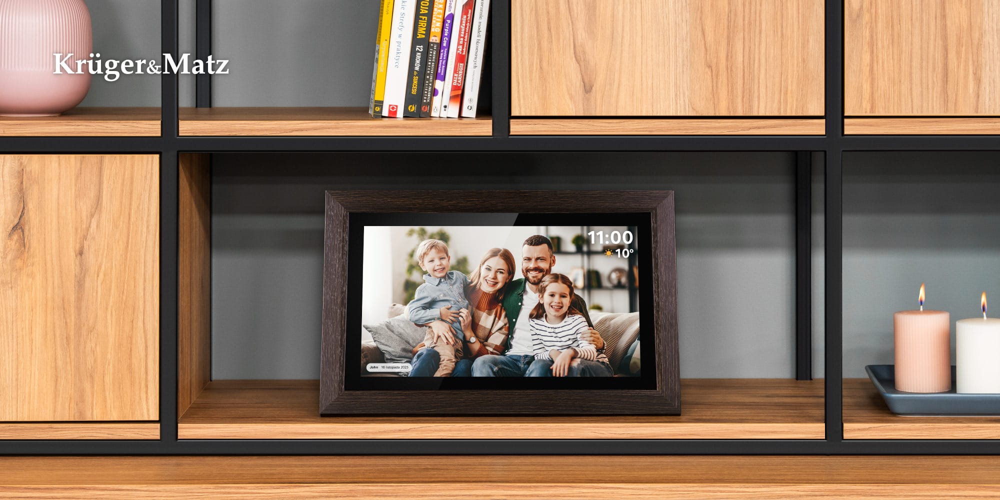 Touch digitalni foto okvir FRAMEO Wi-Fi zvočnik 15,6'' les + APP 5 Dotik digitalni foto okvir FRAMEO Wi-Fi zvočnik 15,6 palcev, les