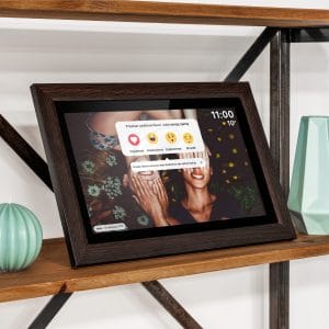 Touch digitalni foto okvir FRAMEO Wi-Fi zvočnik 15,6'' les + APP 24 Leseni FRAMEO digitalni foto okvir z Wi-Fi zvočnikom, 15,6-palčni