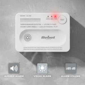 Detektor ugljičnog monoksida na baterije LED 85dB 23 Detektor ugljičnog monoksida na baterije s LED diodom i alarmom od 85 dB