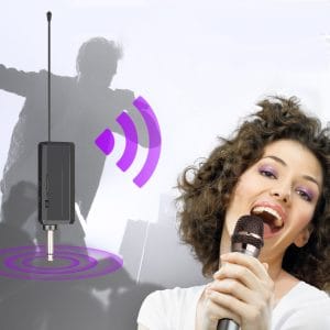 Brezžični aku. karaoke set 2x mikrofon LCD in sprejemnik do 50m 2,4 GHz