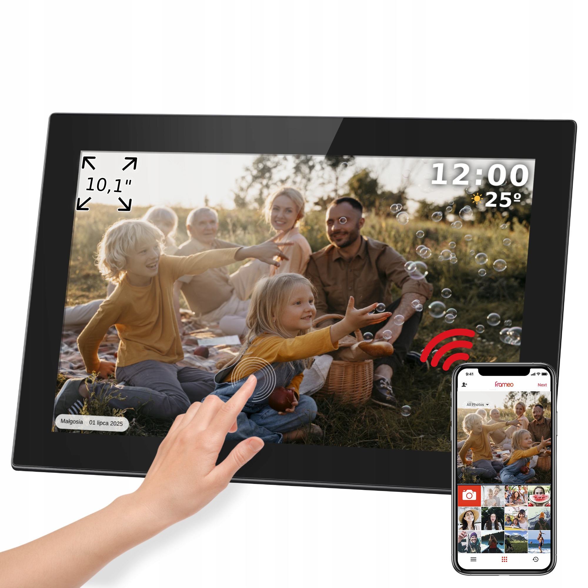 Touch digitalni foto okvir FRAMEO Wi-Fi zvočnik 10,1" črn + APP 3 Touch digitalni foto okvir FRAMEO Wi-Fi zvočnik 10,1" črn + APP