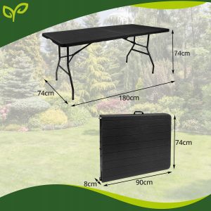 Prenosna zložljiva vrtna miza 180cm imitacija lesa črna