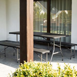 Set vrtne prenosne zložljive mize in 2 klopi 180cm