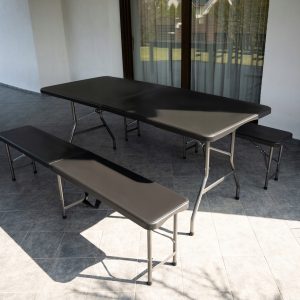 Set vrtne prenosne zložljive mize in 2 klopi 180cm