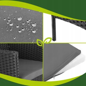 4 delna vrtna sedežna garnitura ratan z blazinami črna + steklena miza