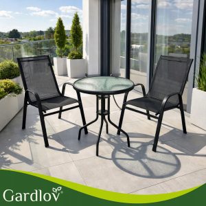 Komplet dveh črnih kovinskih vrtnih stolov