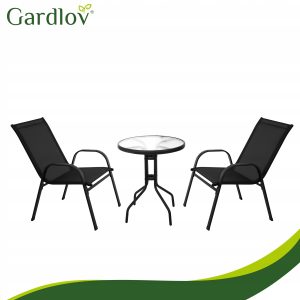 Kovinska balkonska črna garnitura steklena miza in 2 vrtna stola